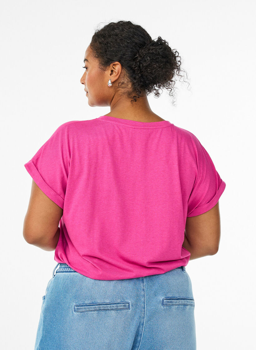 Short sleeve cotton blend T-shirt, Rose, Model image number 2