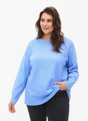 Long-sleeved pullover with round neck	, Blue Bonnet Mel., Model image number 0