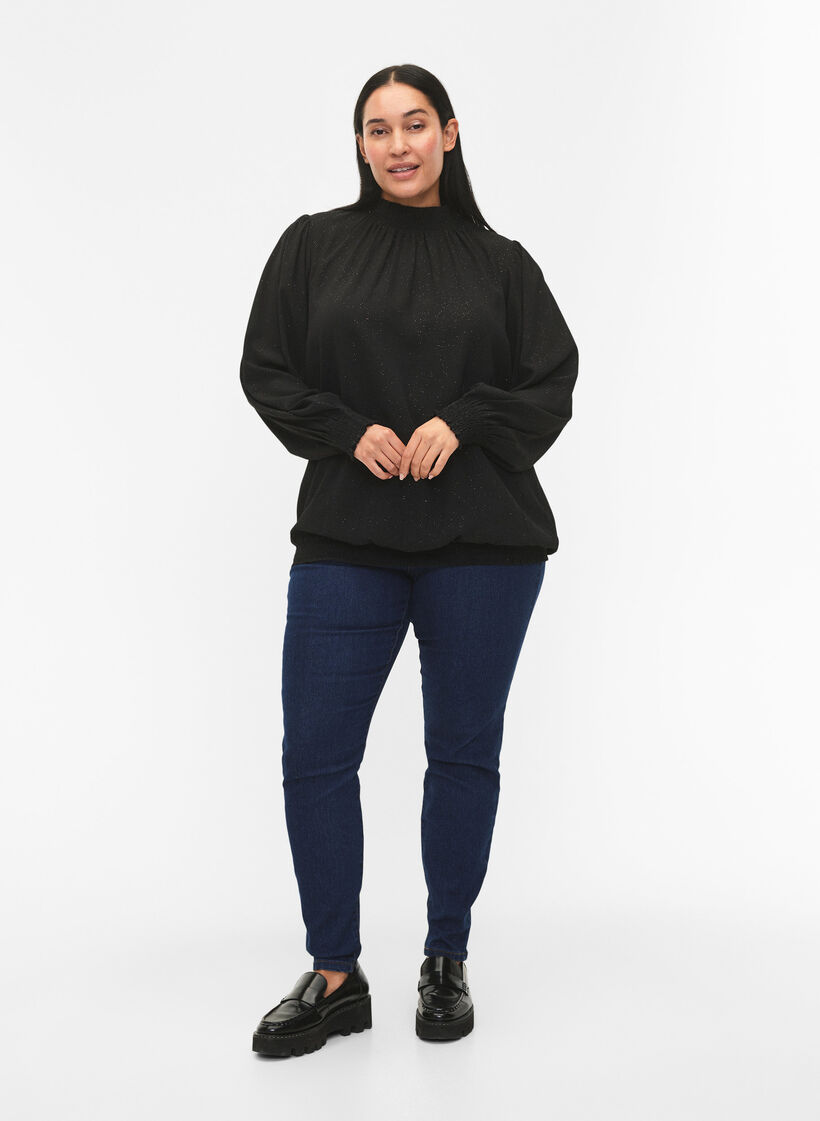 FLASH - Long sleeved blouse with smock and glitter	, Black w. Silver, Model image number 2