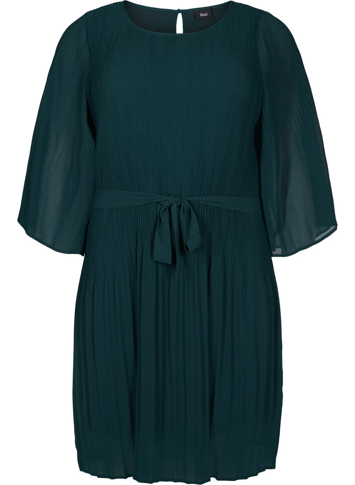 pleated tie belt dress
