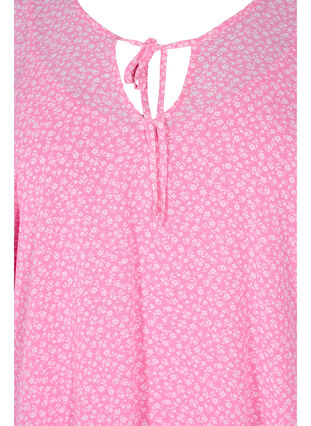Printed blouse with tie strings and short sleeves, Pink Ditzy Flower, Packshot image number 2