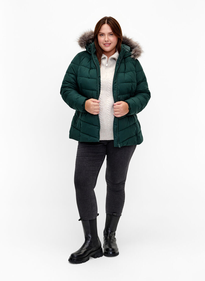 Short puffer jacket with hood, Green, Model image number 1
