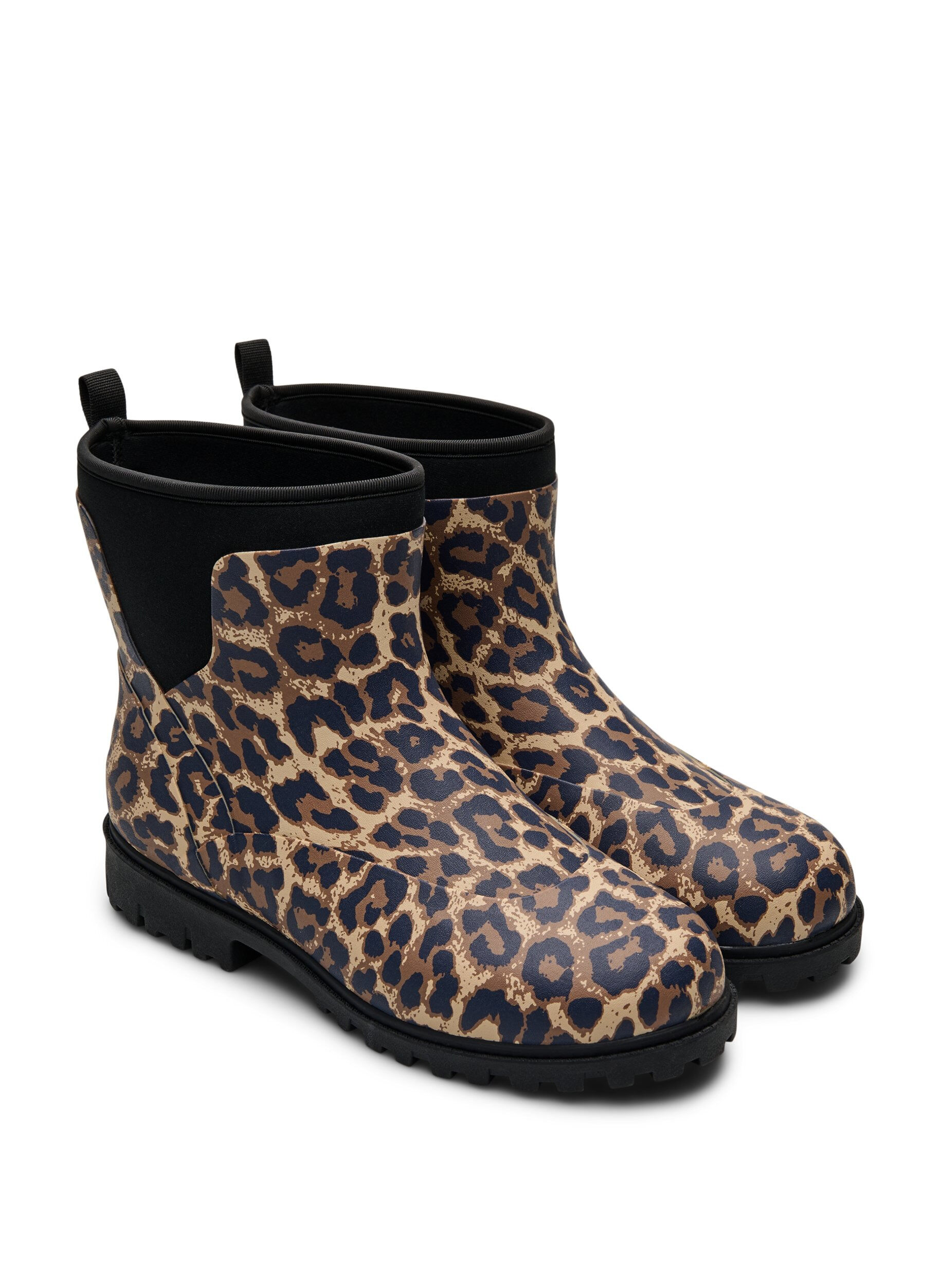 Zizzifashion Wide fit - Short wellies with elastic neoprene shaft, Leopard AOP, Packshot image number 1