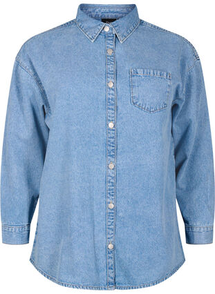 Loose denim shirt with chest pocket, Light blue denim, Packshot image number 0