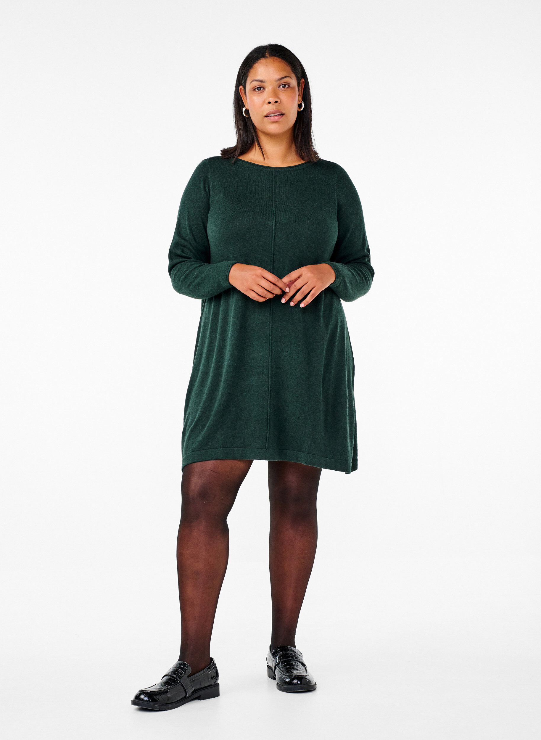 ZizzifashionKnitted dress in cotton-viscose blend, Green, Model image number 1