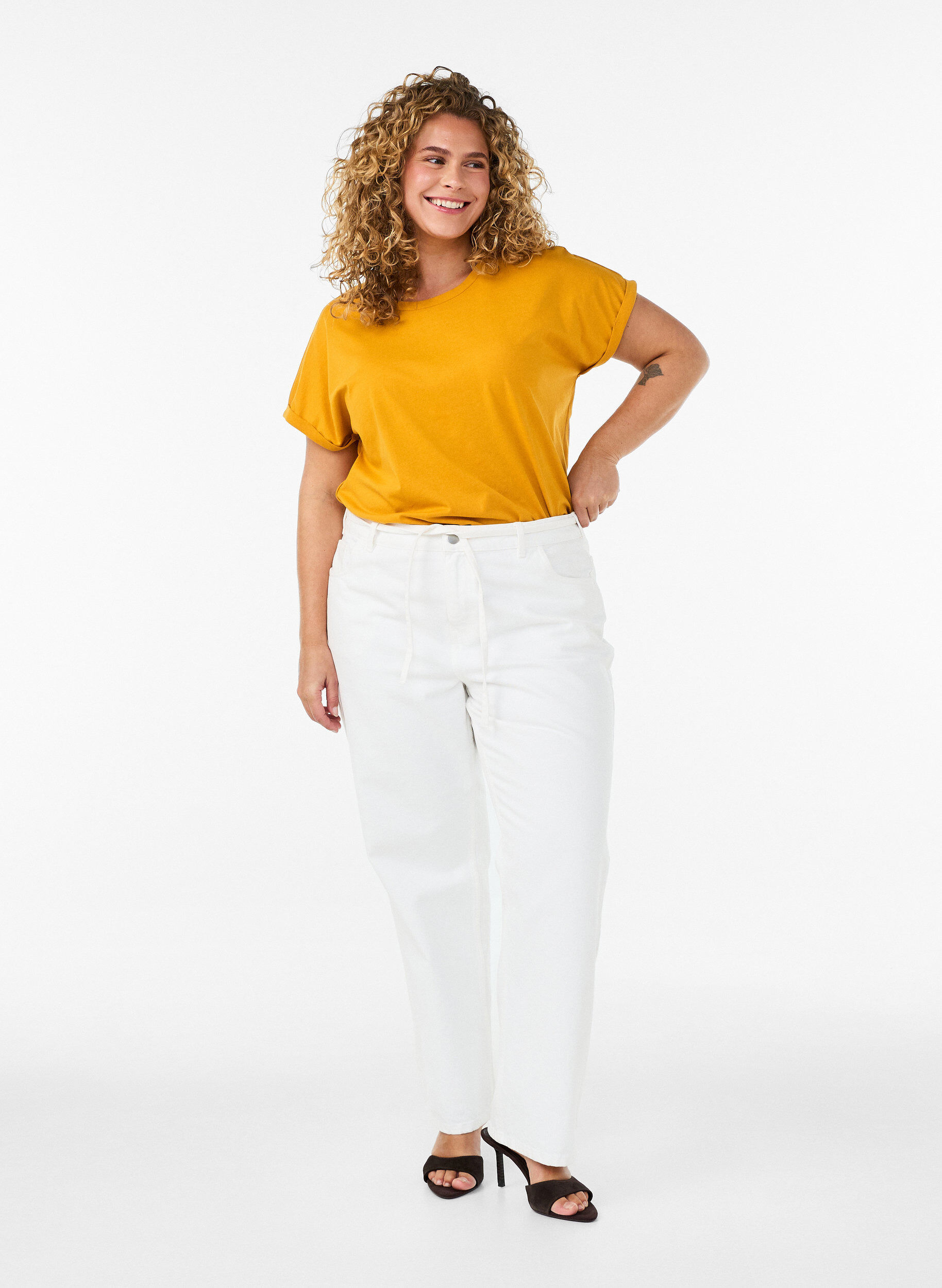 ZizzifashionShort-sleeved cotton blend T-shirt, Yellow, Model image number 1