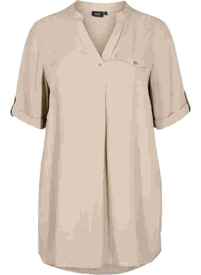 Short-sleeved viscose tunic, Laurel Oak, Packshot image number 0