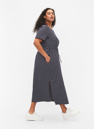 Midi dress in cotton with short sleeves, Night Sky Stripe, Model image number 2