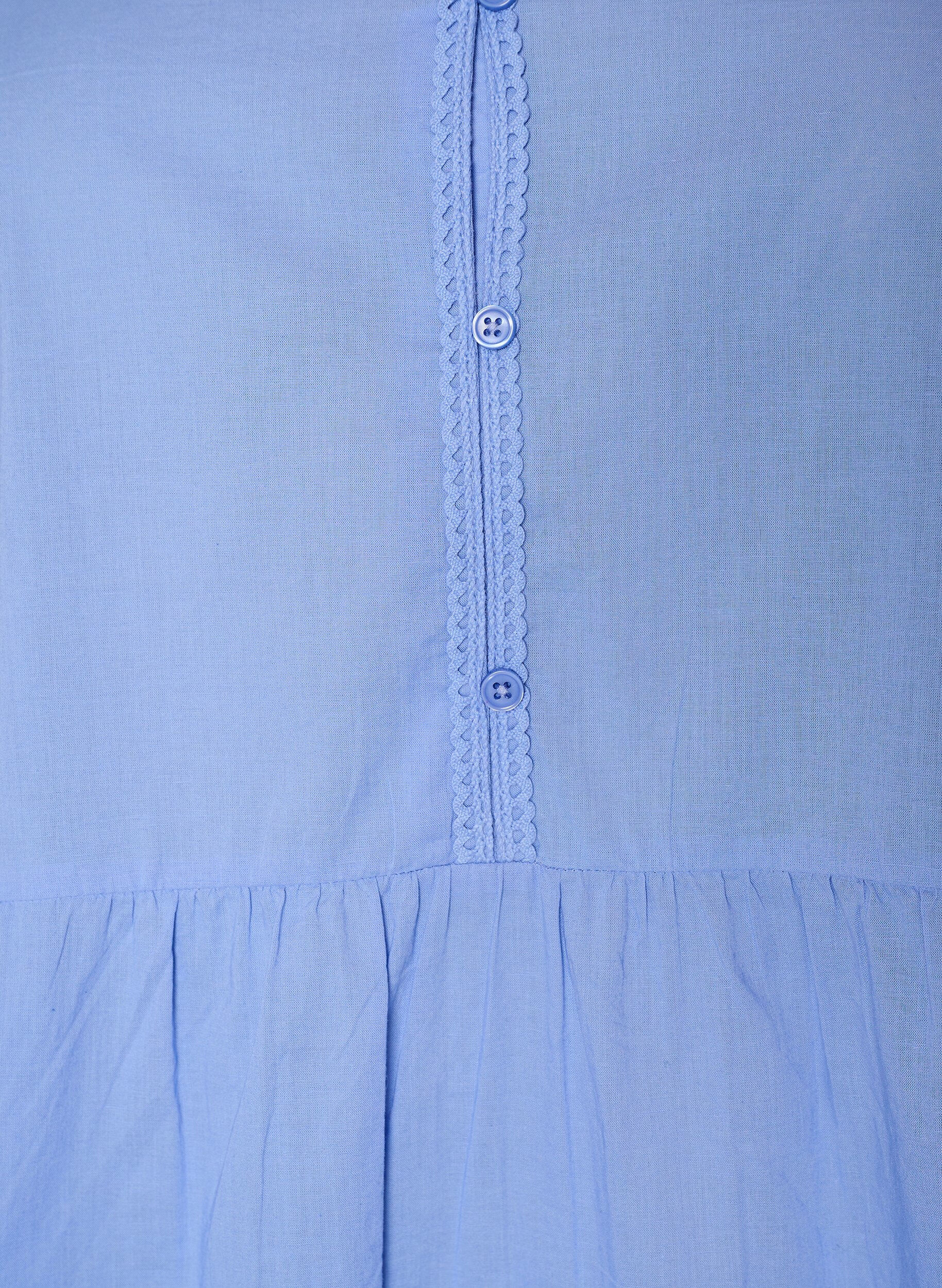 ZizzifashionCotton tunic with a V-neck and crochet trim, Blue, Packshot image number 2
