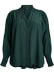 Blouse with ruffle collar and ruching, Green, Packshot image number 0
