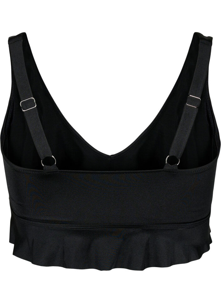 Bikini top with removable pads and ruffle trim, Black, Packshot image number 1