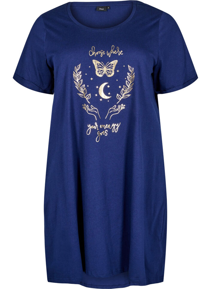 Short-sleeved nightgown in organic cotton, Blue, Packshot image number 0