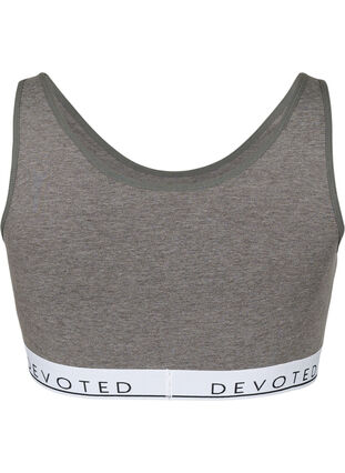 Soft bra top with V-neckline and text print, Medium Grey Melange, Packshot image number 1