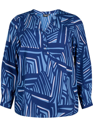 FLASH - Long sleeve blouse with print, Medieval Blue AOP, Packshot image number 0