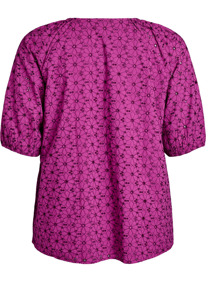 Blouse with embroidered floral pattern, Purple, Packshot image number 1
