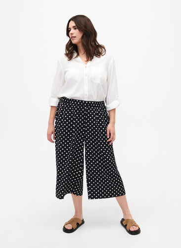 Culotte trousers with print, Black Dot, Model image number 0
