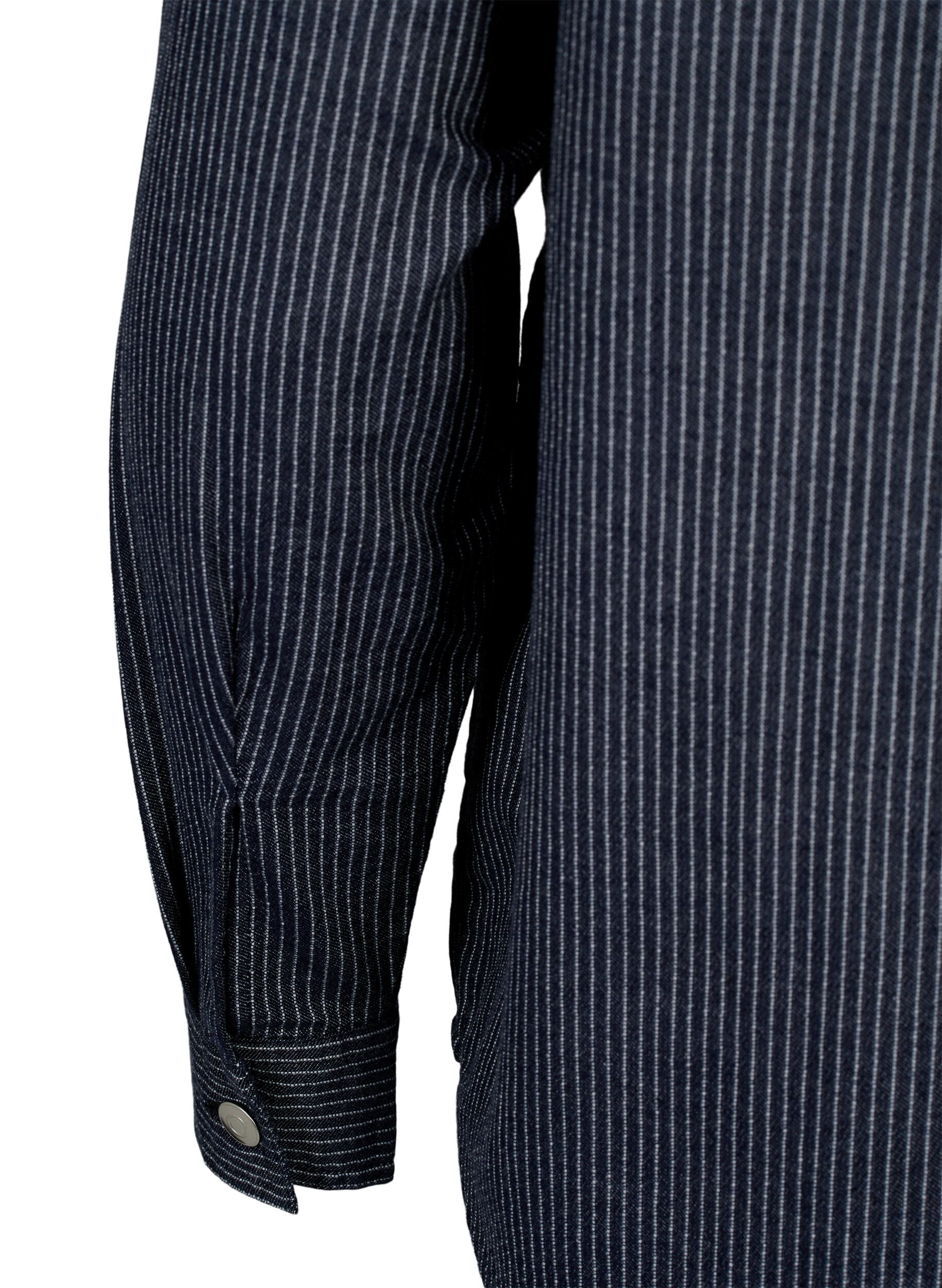 Zizzifashion Pinstriped cotton shirt, Dark Blue Stripe, Packshot image number 3