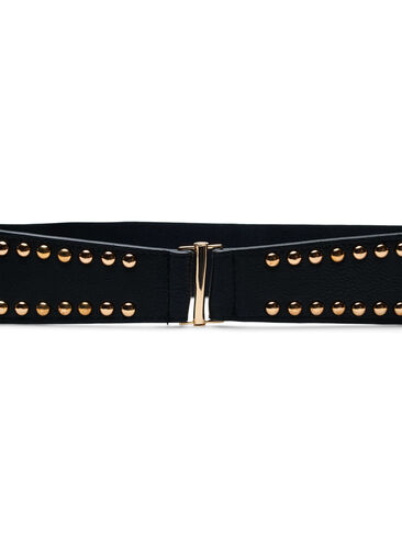 Waist belt with rivets and imitation leather, Black, Packshot image number 1