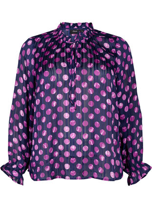 Long sleeve blouse with ruffles and print, Medieval Bl. Dot AOP, Packshot image number 0