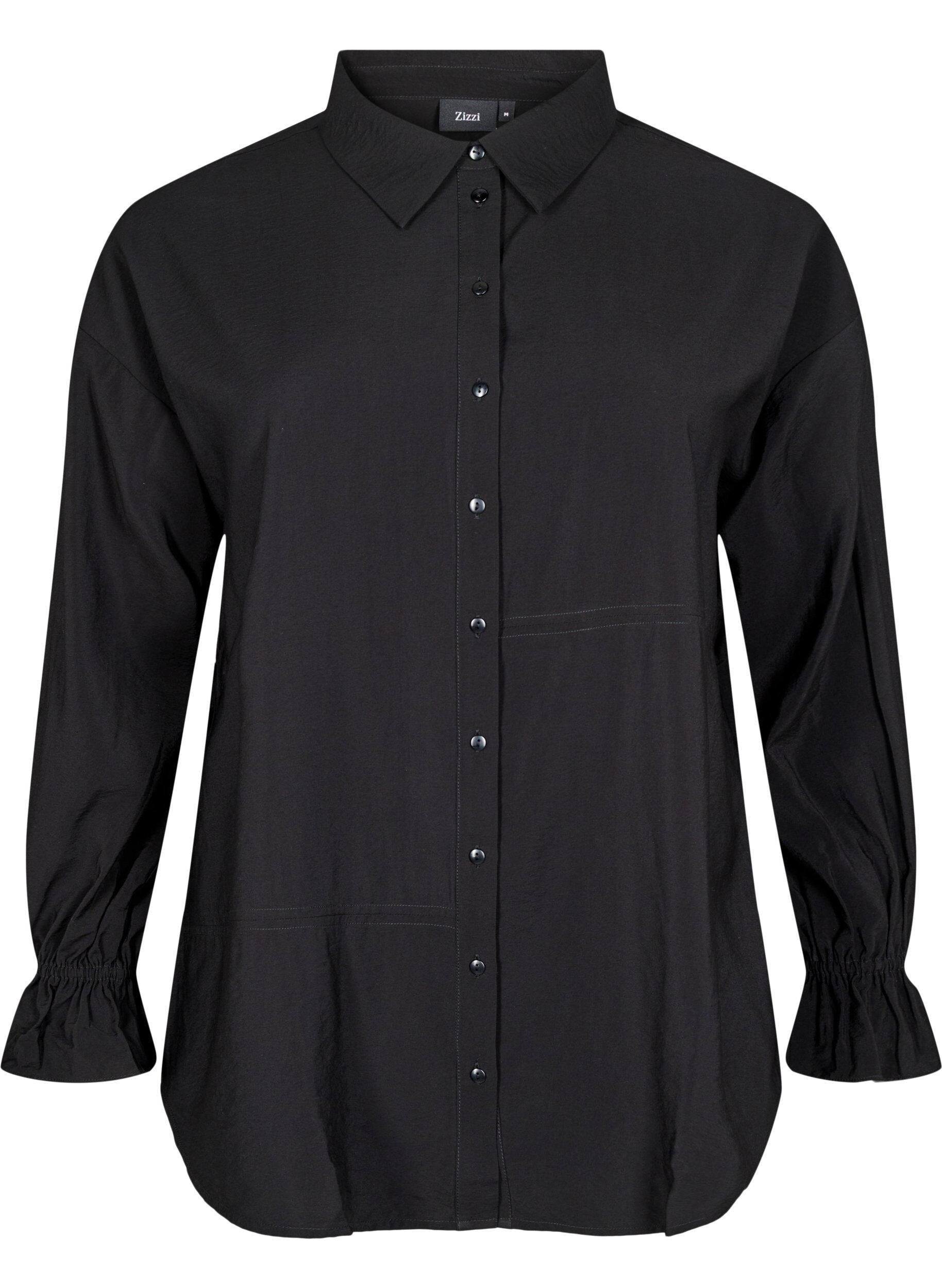 Zizzifashion Shirt with long sleeves and ruffle details, Black, Packshot image number 0