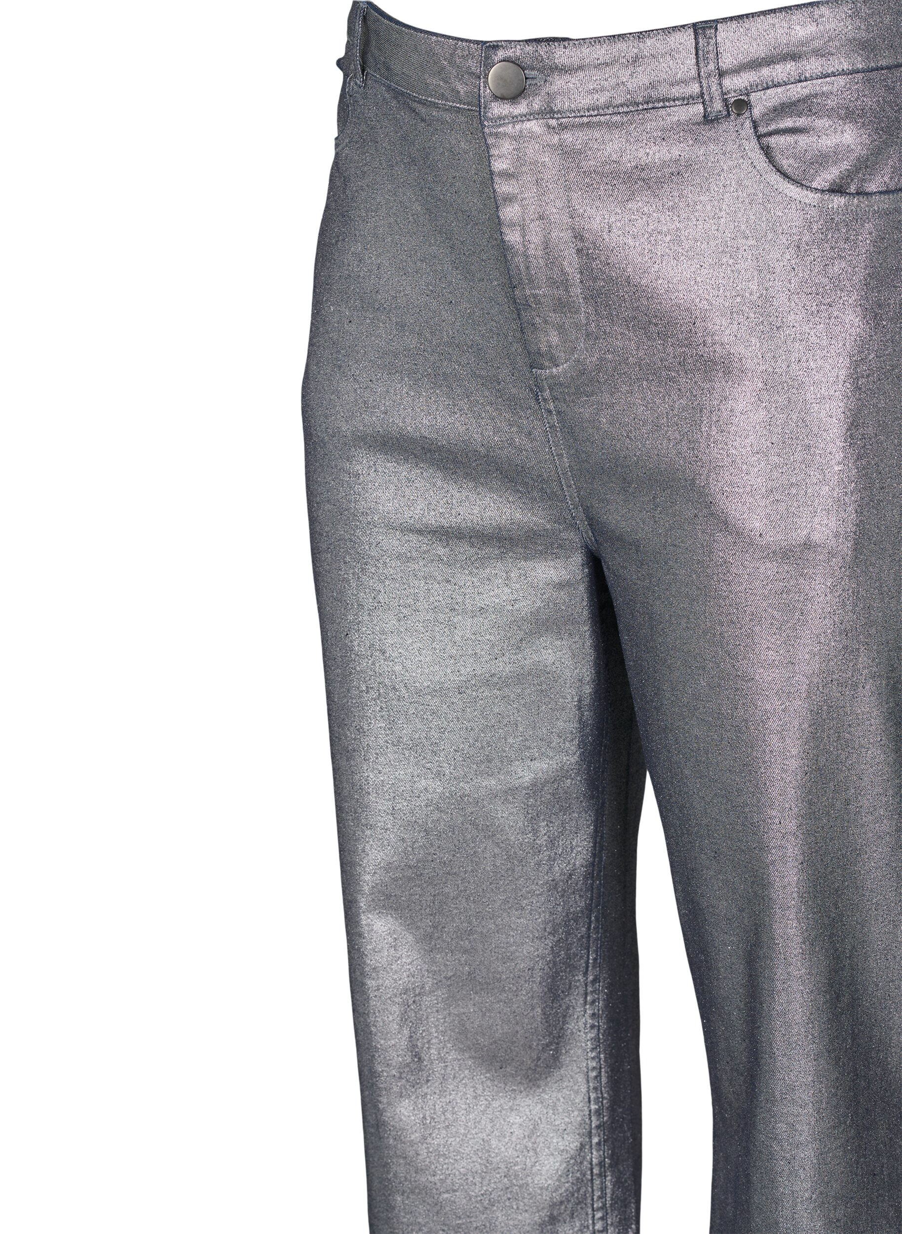 Zizzifashion Silver-coated jeans with high waist, Gun Silver , Packshot image number 2