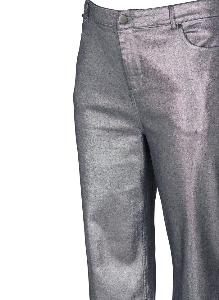 Silver-coated jeans with high waist, Gun Silver , Packshot image number 2