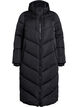 Long puffer coat with hood and pockets, Black, Packshot image number 0
