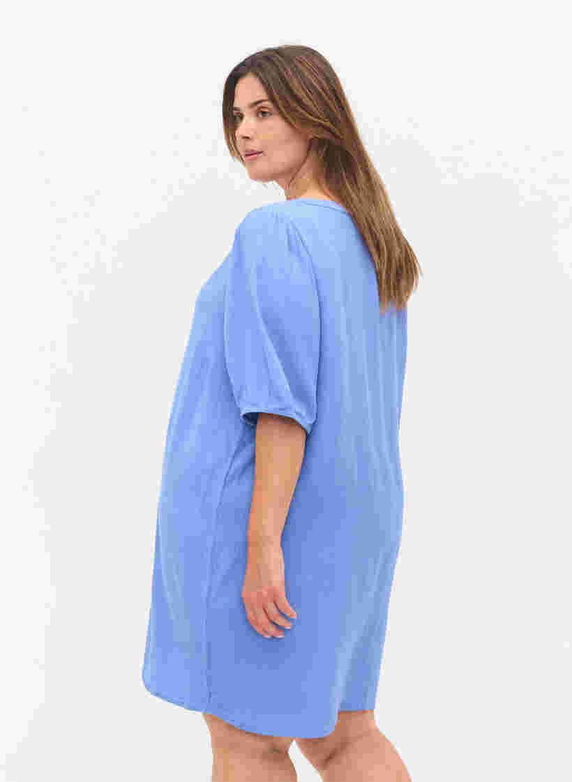 Viscose tunic with V-neck and buttons, Wedgewood, Model image number 1