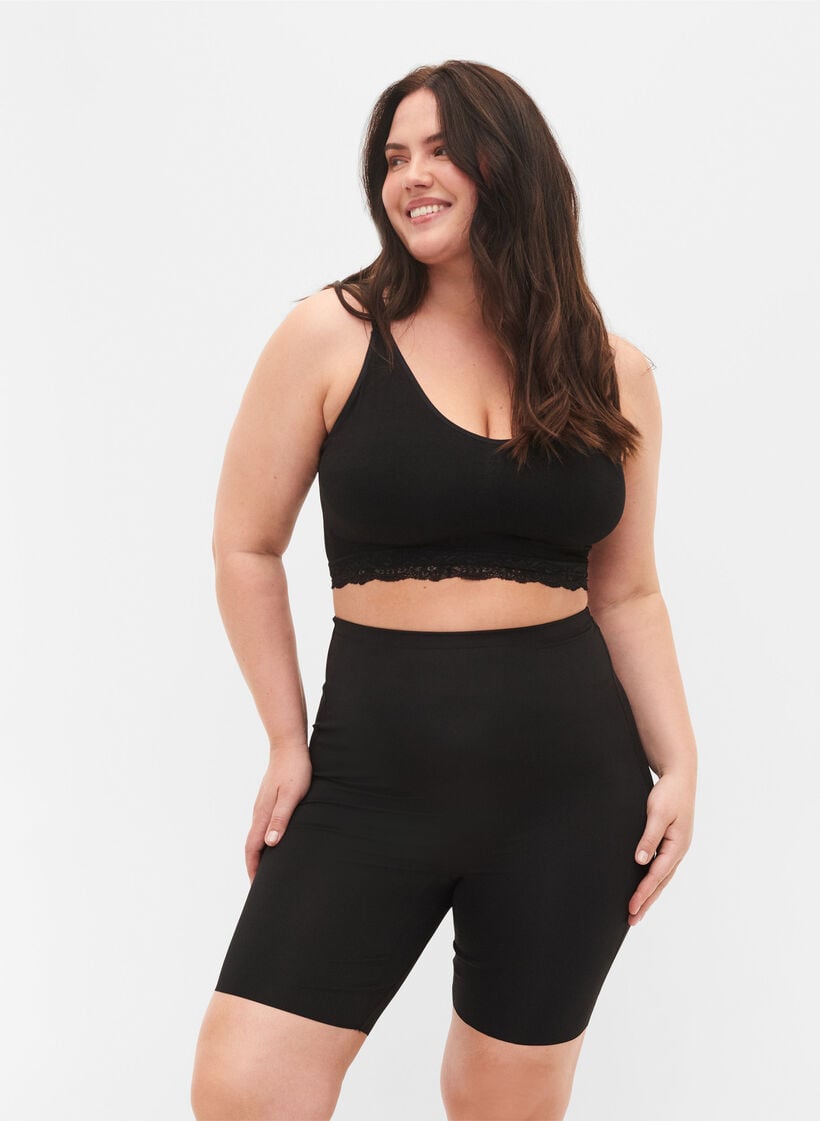 Light shapewear shorts with high-rise waist, Black, Model image number 0