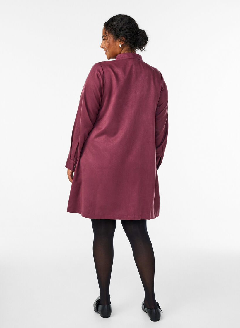 Long shirt in faux suede with zipper, Red, Model image number 2