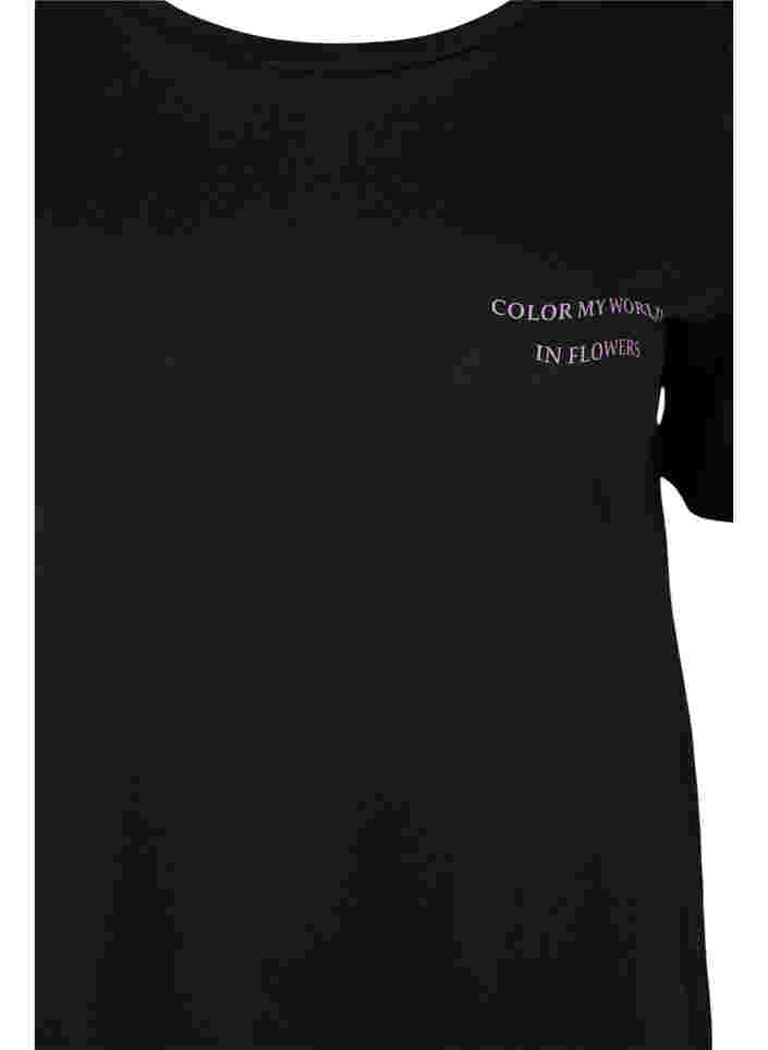 Long cotton t-shirt with print details, Black, Packshot image number 2
