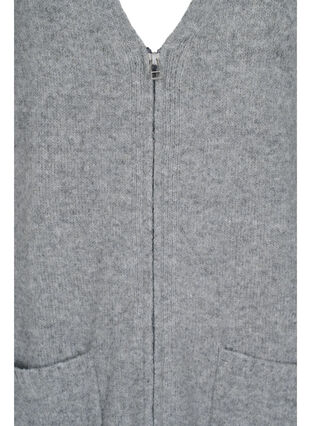 Long knitted cardigan with zip and pockets, Medium Grey Melange, Packshot image number 2
