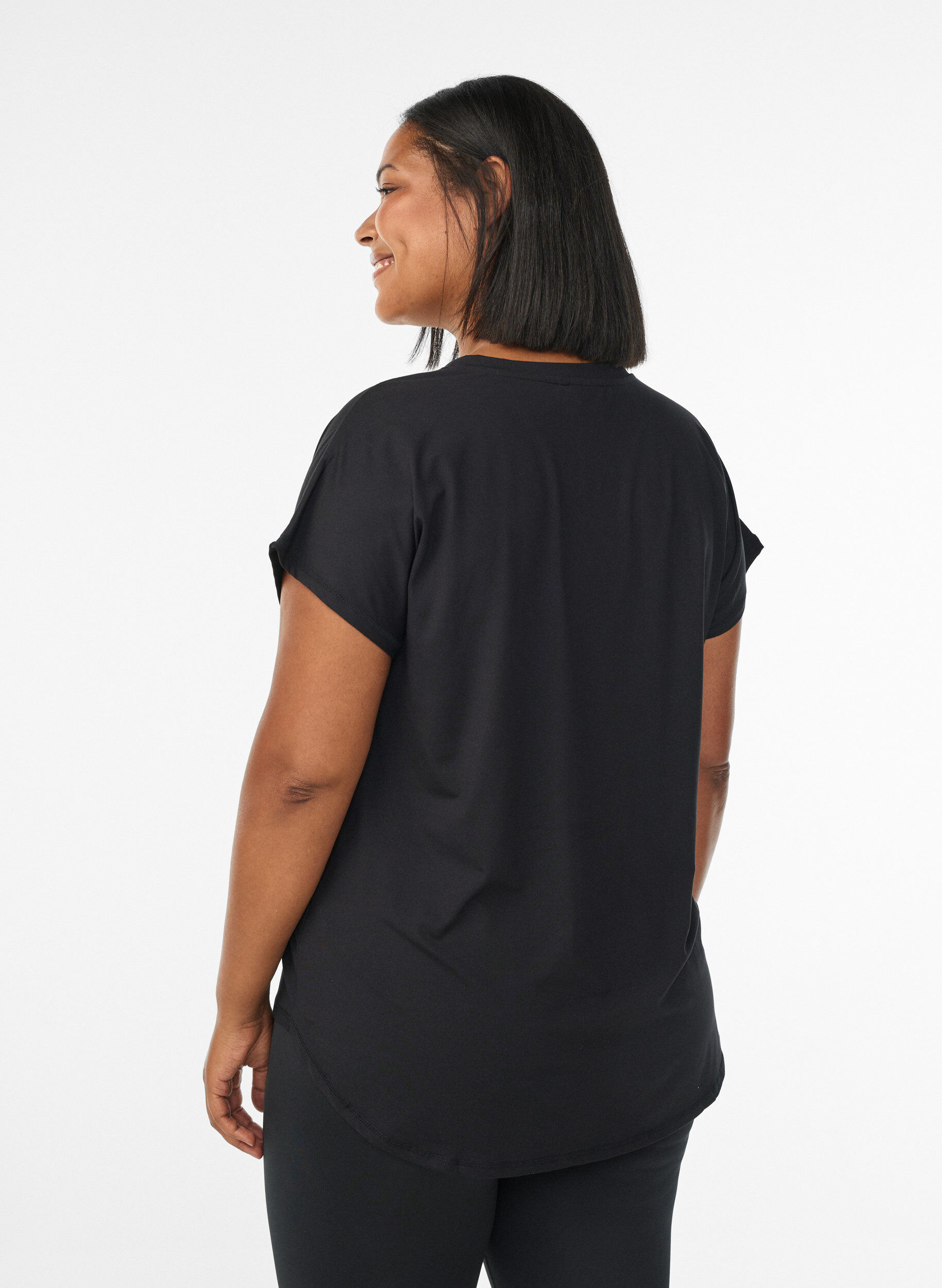 ZizzifashionShort sleeve sport t-shirt with v-neck, Black, Model image number 2