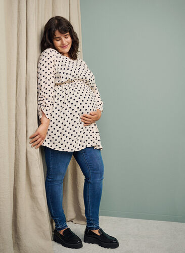 Maternity blouse in viscose and dot print, Off White Dot, Image image number 0