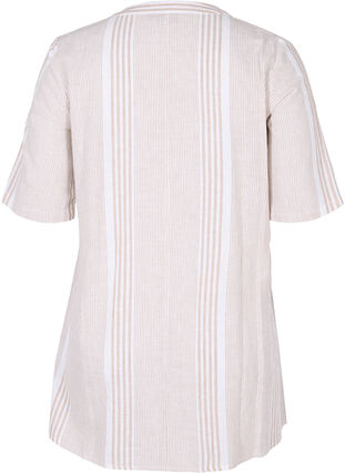 Short-sleeved tunic with buttons, White Taupe Stripe, Packshot image number 1