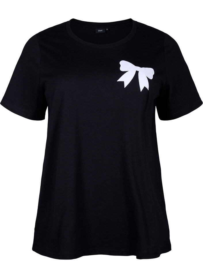 Cotton T-shirt with bow tie, Black W. White, Packshot image number 0