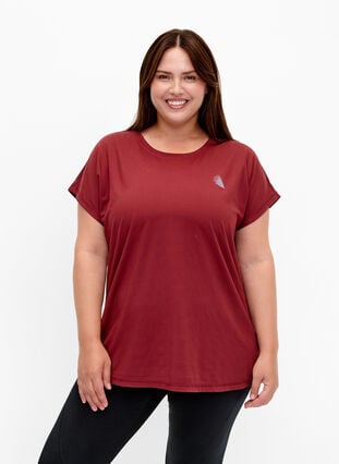 Short-sleeved workout t-shirt, Cordovan, Model image number 0