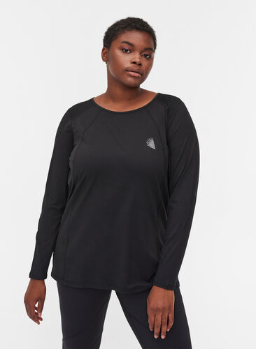 Long sleeve sports blouse with back detail, Black, Model image number 0