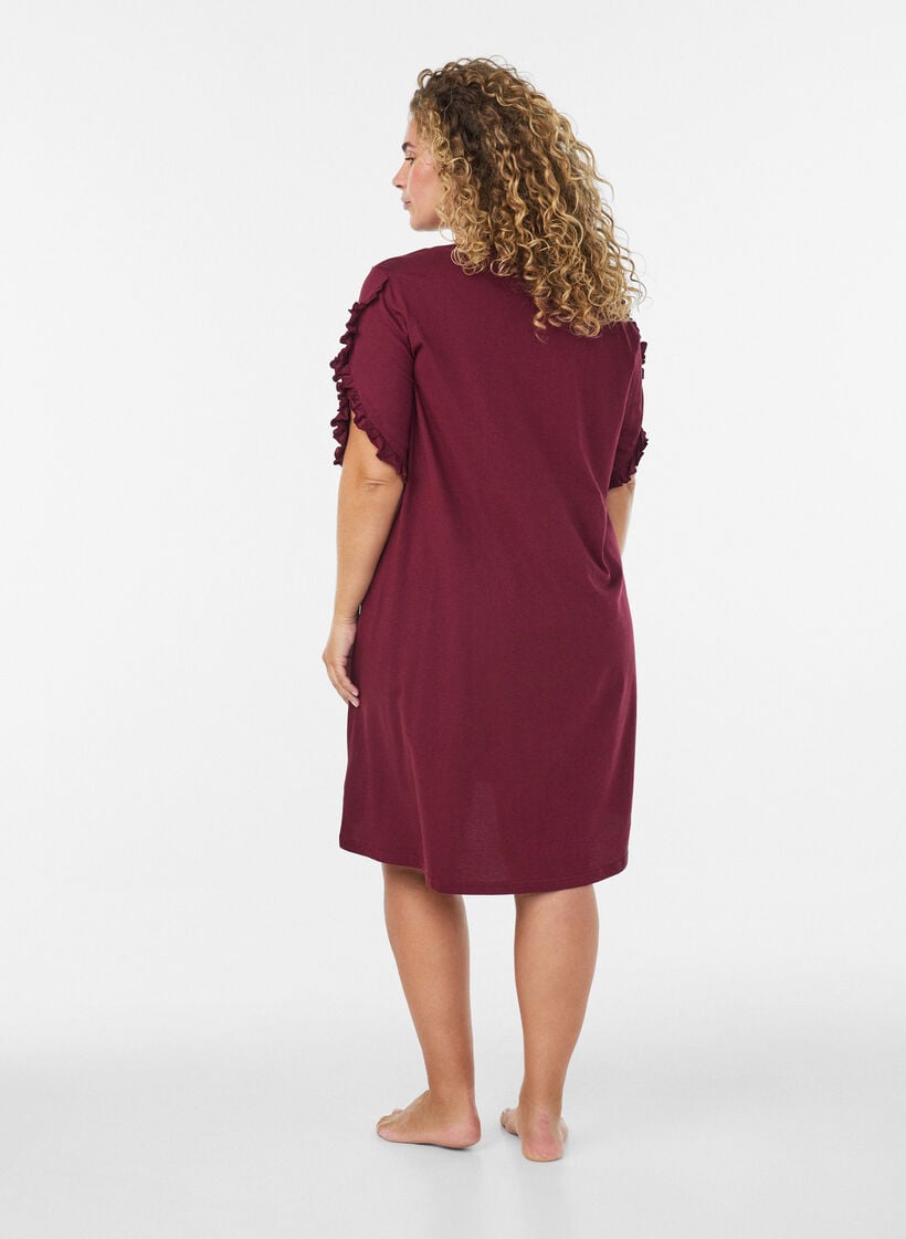 Nightgown in organic cotton with ruffle sleeves, Red, Model image number 2