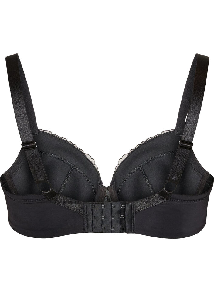 Padded underwired bra with floral embroidery, Black, Packshot image number 1