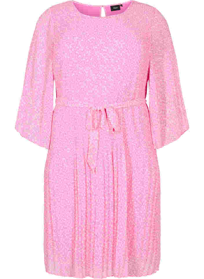 Pleated dress with tie belt, Pink Ditzy Flower, Packshot image number 0