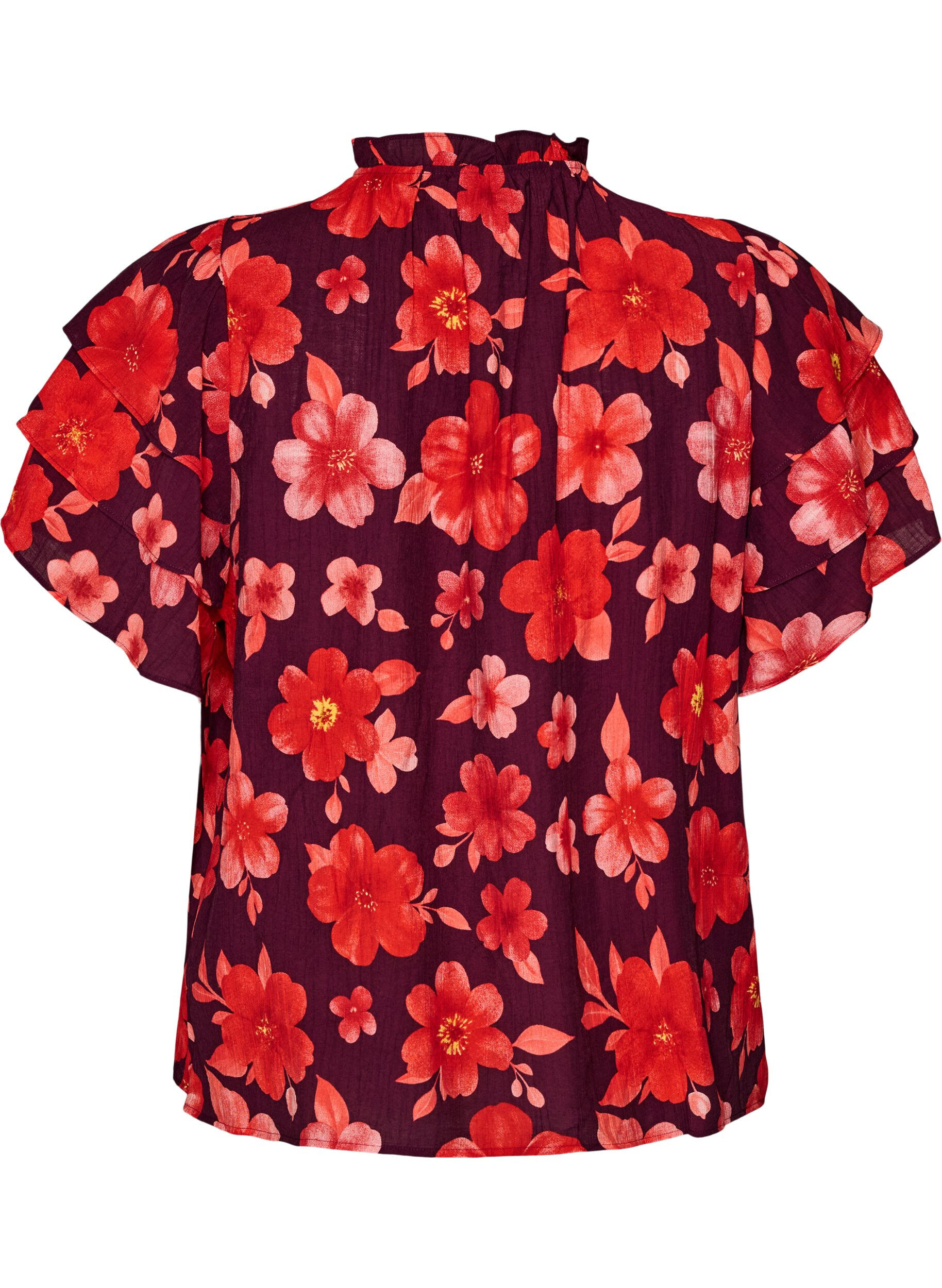 ZizzifashionFloral viscose blouse with ruffle sleeves, Purple, Packshot image number 1