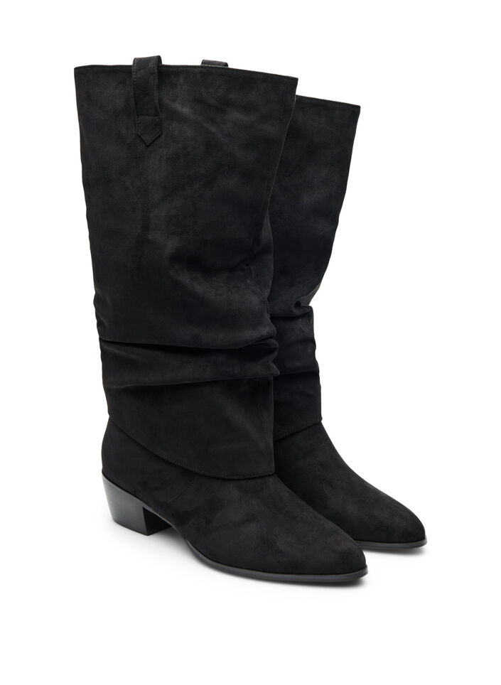 Long suede-look boot with a detachable shaft, Black, Packshot image number 1