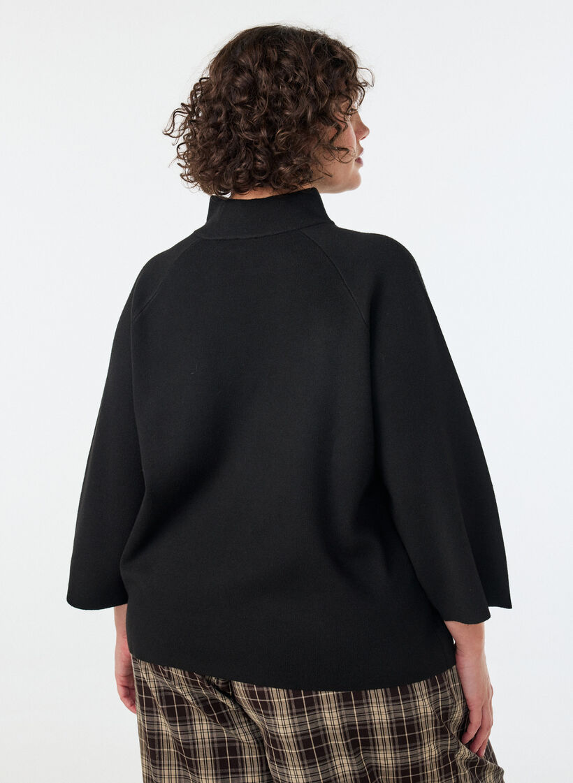 Knitted blouse in a viscose blend with a turtleneck, Black, Model image number 2
