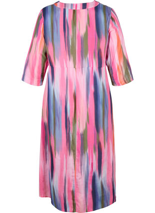 Printed midi dress with 3/4 sleeves, Pink AOP, Packshot image number 1