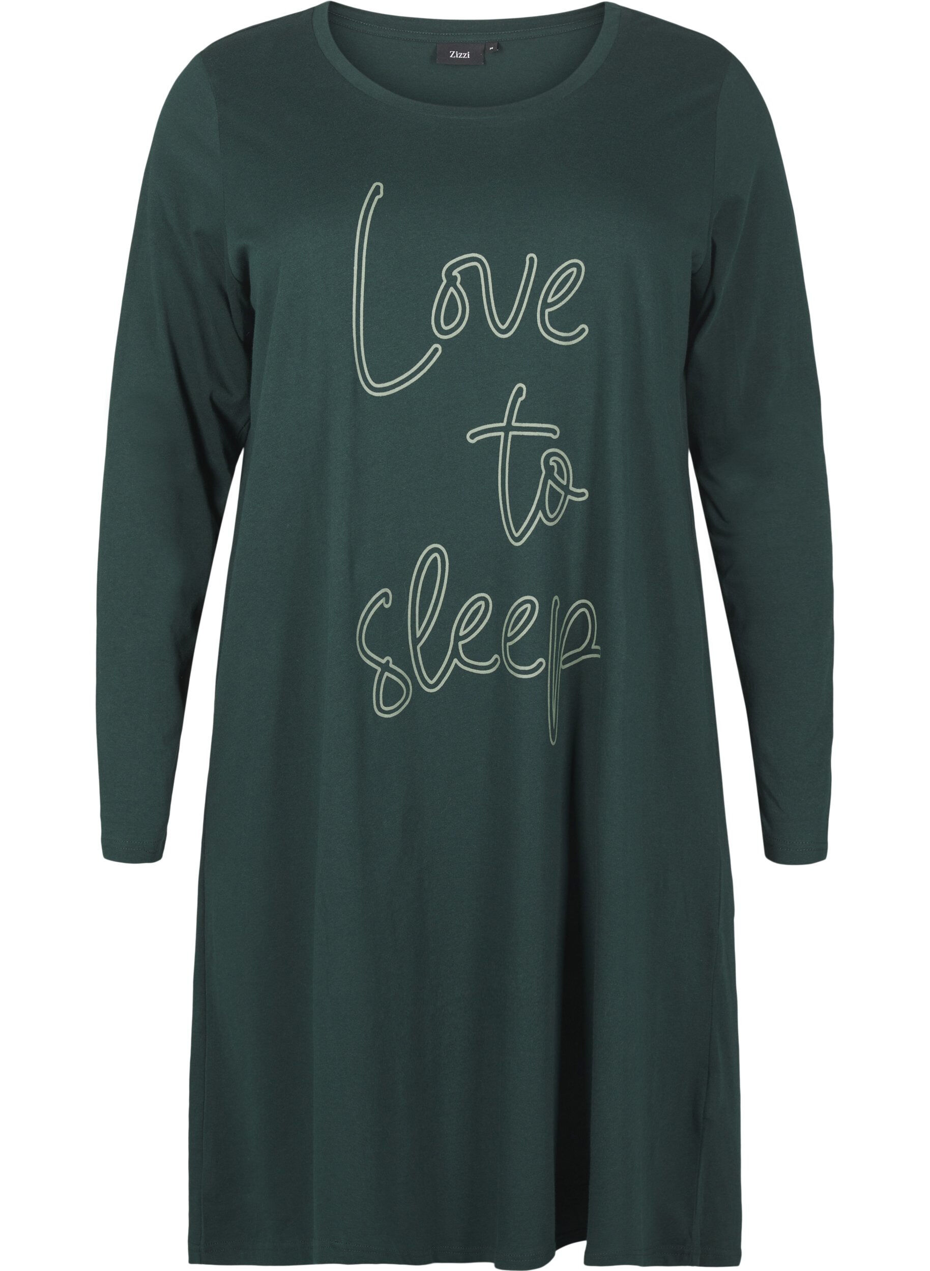 Zizzifashion Long-sleeved nightgown in organic cotton, Green, Packshot image number 0
