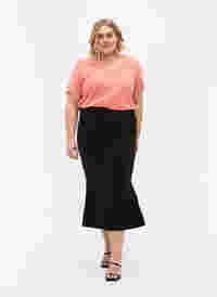Long skirt in cotton with slit, Black, Model