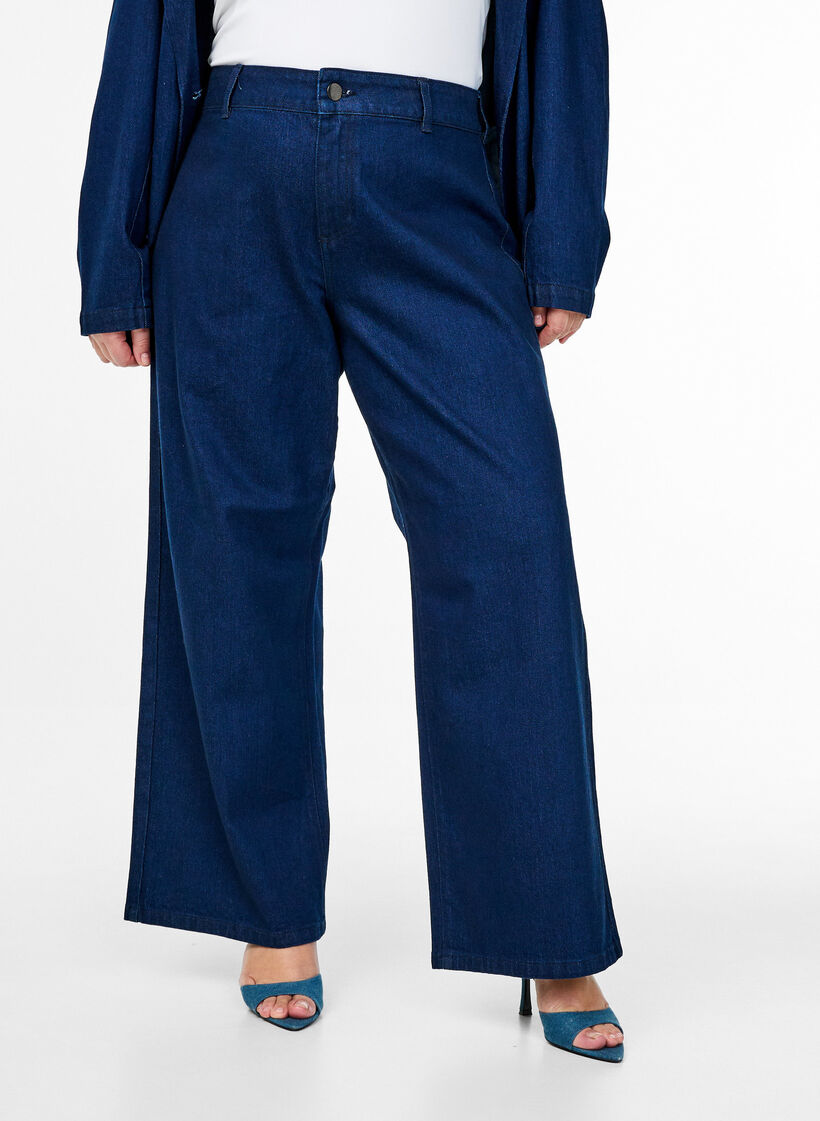High-waisted wide leg jeans, Blue, Model image number 2