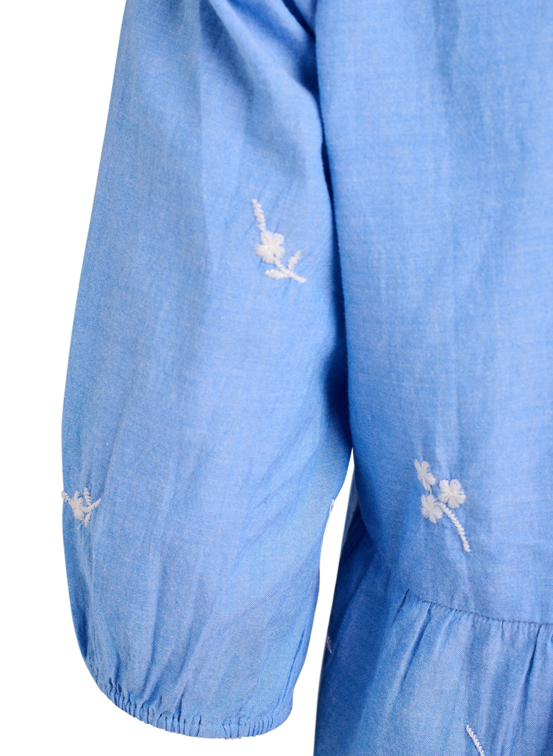 ZizzifashionCotton blouse with embroidered flowers and button fastening, Light Blue, Packshot image number 3