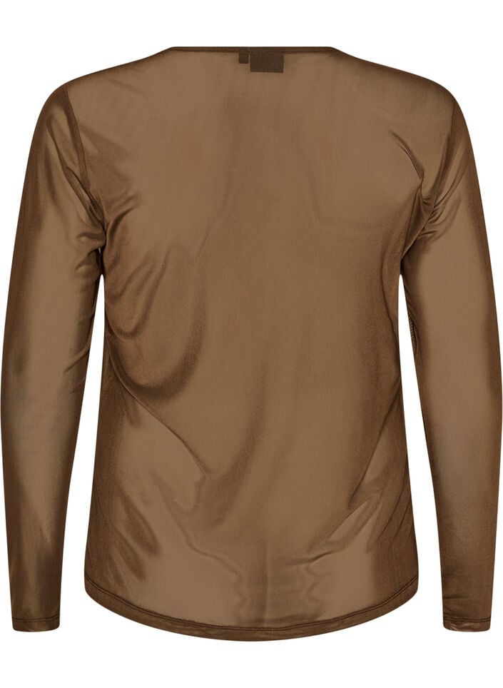Mesh blouse with long sleeves, Brown, Packshot image number 1
